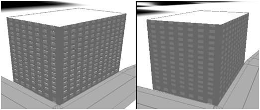 Vygenerovaný model s vysokou (vlevo) a nízkou úrovní detailů