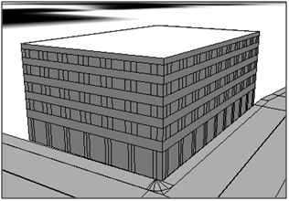 Model budovy po vytvoření mezer mezi okny a výlohami