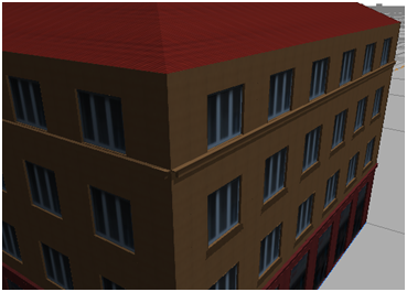Výsledný model budovy s aplikovanými texturami – detail